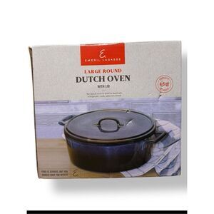 Emeril Lagasse Large Round Dutch Oven With Lid 4.5 qt Blue Stoneware NEW